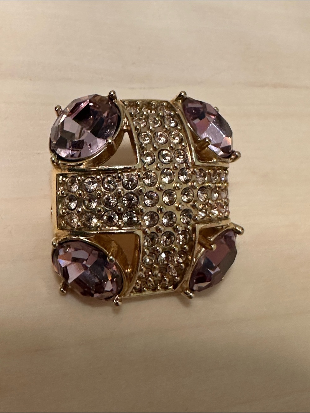 Monet gold-tone brooch with an abstract geometric design with purple stones - Picture 9 of 14